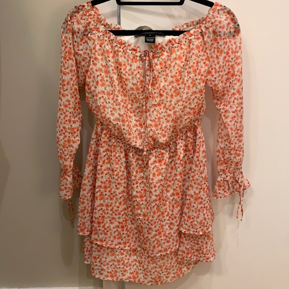 Pink floral off the shoulder ruffled dress